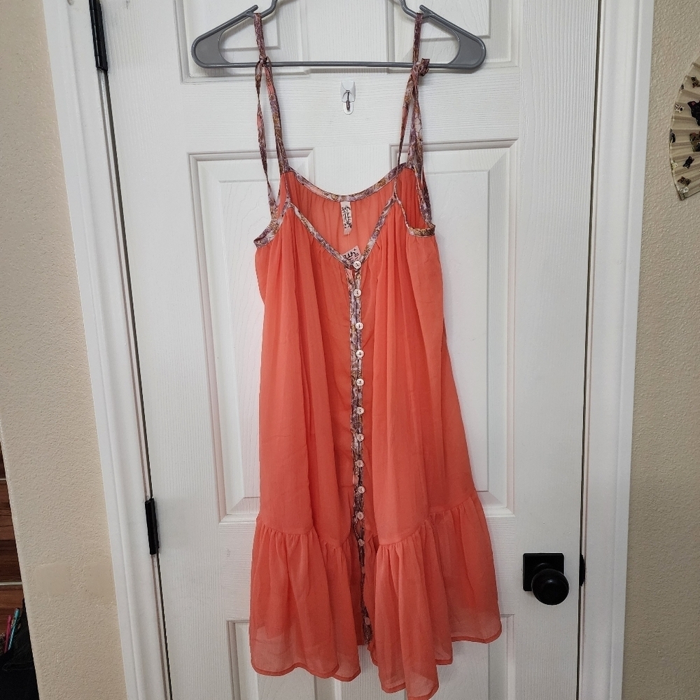 Free People Sheer Orange Button Up Sheer Cami Intimate Top Size Medium